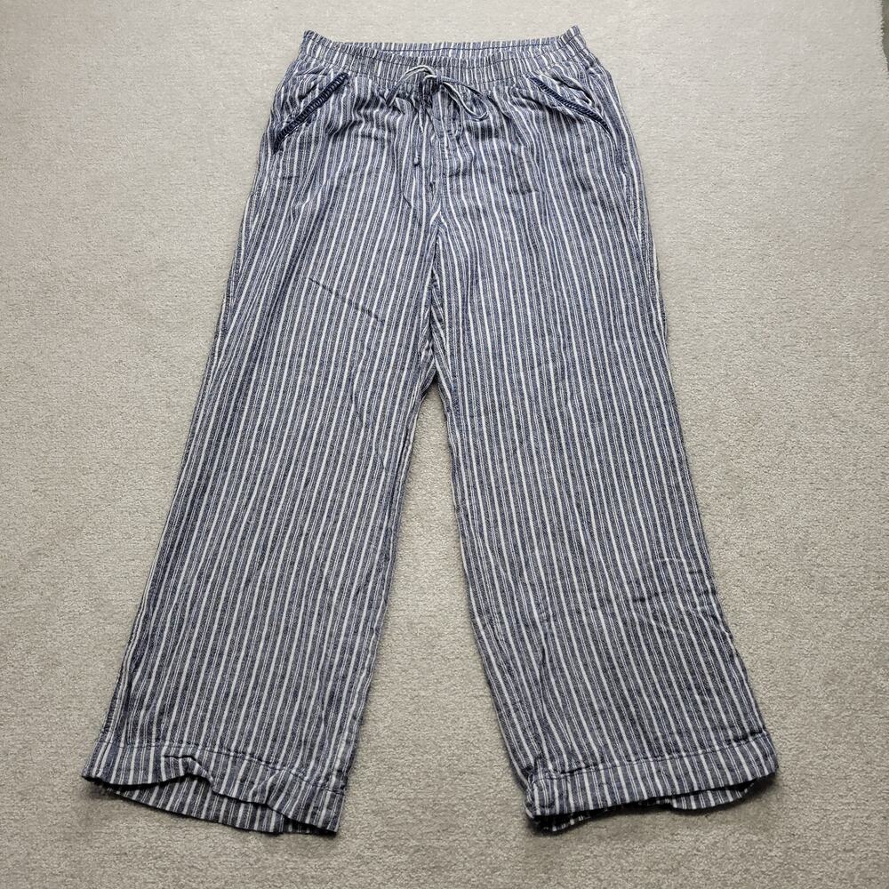 Briggs Womens Large Blue White Striped Wide Leg Pull On Pants Drawstring